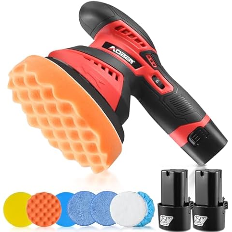 AOBEN Cordless Buffer Polisher,2 X 2000mAh Batteries,Car Polisher Kit with 6 Variable Speed Up to 5250RPM & 10 Polishing Pads,Cordless Polisher for Car Detailing/Waxing/Polishing/Scratch Removing Cover
