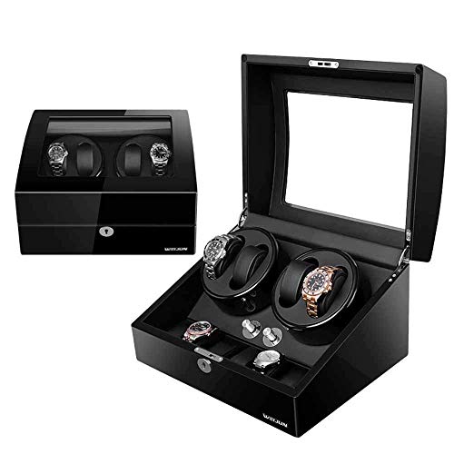 IIPOSAQQ Caja automática para relojes con 4 posiciones de bobinador de relojes y 6 espacios de almacenamiento de pantalla, 0 magnetización, resistente al desgaste