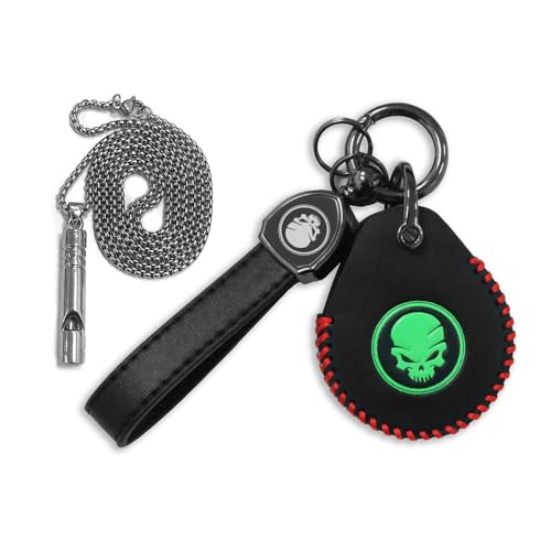 MugiVSE Leather Key Fob Cover Compatible with Harley Davidson Fatboy Heritage Classic Standard RoadKing Ultra Classic Electra Glide V-Rod Dyna Sportster Key Fob Case holder Keychain Necklace Skull