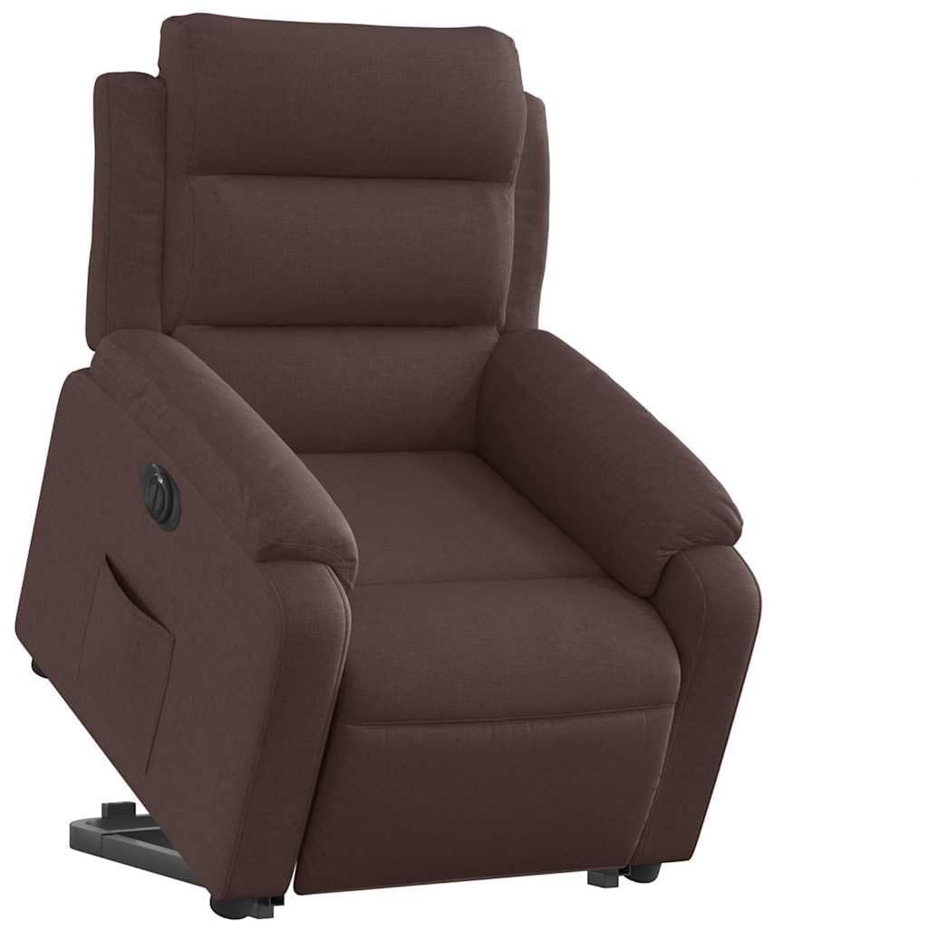 Fotel relaksacyjny z funkcją wspomagania wstawania, elektryczny ciemnobrązowy materiał, fotel tapicerowany z funkcją leżenia, 75 x 92,5 x 100 cm, fotel telewizyjny do salonu, fotel do