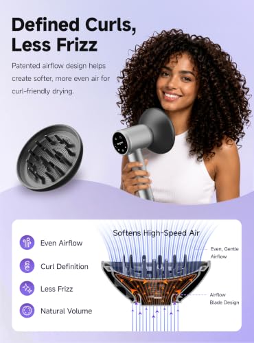 Image of Hair Dryer with Diffuser, Ionic High-Speed Blow Dryer 600 Million Negative Ions, Fast Drying, Quiet & Lightweight Hair Dryer for Women & Men, Smart Touch Screen Professional Hair Dryer for Curly Hair