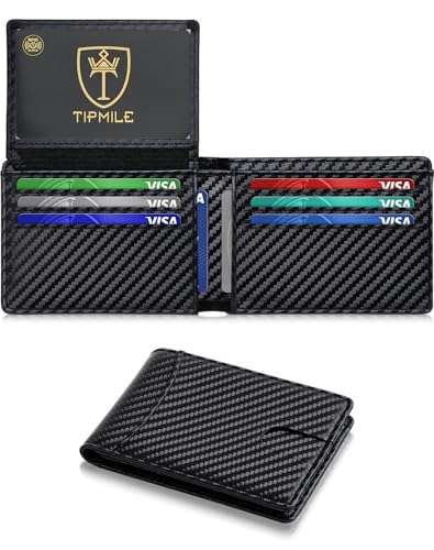 Tipmile Wallet for Men Slim RFID Blocking Credit Card Holder Minimalist Men Wallets 12 Cards with 2 ID Windows & Cash Slot Bifold Front Pocket Wallet Gifts for Men