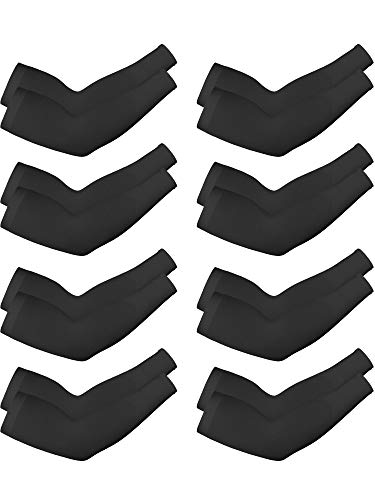 8 Pairs Unisex UV Protection Arm Cooling Sleeves Ice Silk Arm Cover (Black, Knitted Ice)