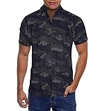 ETHANOL Men Classic Slim Fit Woven Short Sleeve Wrinkle Resistant Print Shirt MSTL46568 GRNCMO CAMO...