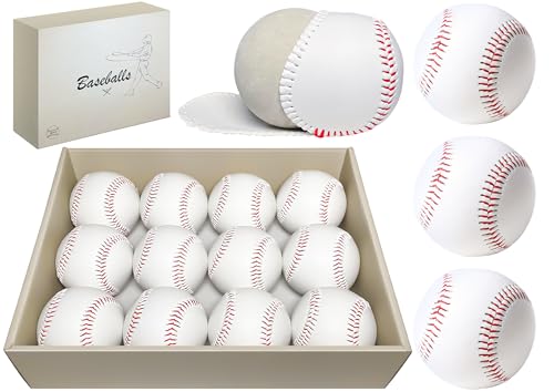 HANKLENSS 12 Pack Standard Size T-Ball Baseballs - Unmarked & Soft Practice Balls for League Play - Durable Synthetic Leather Cover - Rubber Filling - Perfect for Training, Hitting, Batting, Fielding