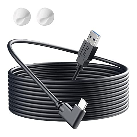 RUJOI 16.5FT VR Headset Cable for Oculus Quest 2/Quest 1, 90 Degree 3.2 gen USB C to A High Speed Data Transfer& Fast Charging Cable for Oculus Quest Headset to a Gaming PC,5M/Black Cover