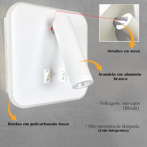 Arandela Parede Cabeceira Led Direcionável Interruptor Branco Bet51