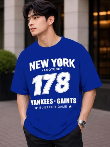 Image of LEOTUDE Men's Half Sleeve Round Neck Cottonblend Graphic Print Oversized Tshirt for Man