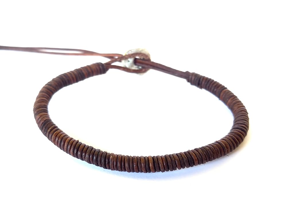 LuZ ITALY Pulsera para hombre en cuero crudo trenzada a mano - Ajustable - Marrón oscuro
