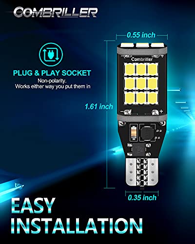 Combriller 912 921 LED Bulbs for Backup Reverse Light Bulbs Error Free T15 906 W16W led bulb Backup Light Bulbs for Truck Super Bright 6500K White 2835 21-SMD 921 LED Bulb Pack of 2 - Thumbnail 7