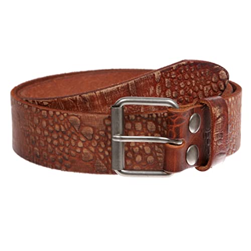 Croco Embossed Distressed 100% Leather Casual Belt for Men and Women, Tan | 34