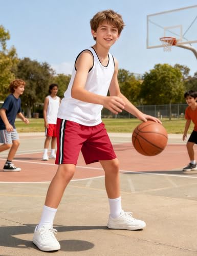 Image of Somaibo Boys Athletic Shorts, Kids Basketball Quick Dry Mesh Short for Youth Soccer Gym Sports Running