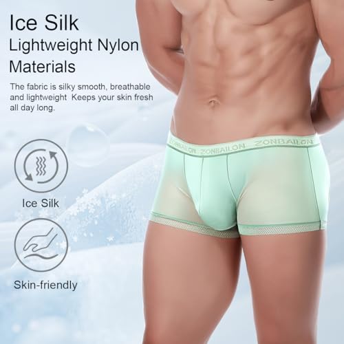 YINYOUYU Mens Sexy Ice Silk Underwear See Through Boxers Super Thin Sheer Trunk Bulge Pouch Boxer Briefs4