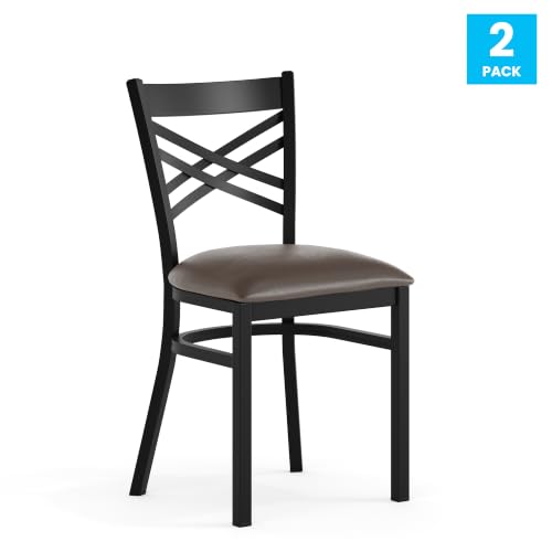 Image of Flash Furniture Hercules X-Back Chair - Vinyl Seat, Black /Mocha, 2-Pack