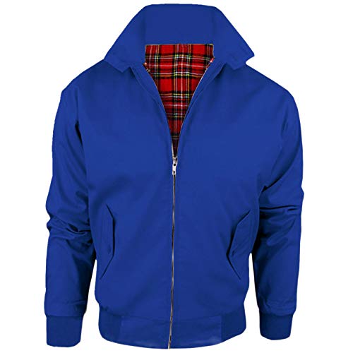 Stylo Online Mens Vintage Harrington Jacket Adults Unisex Boys Ladies Womens Classic Retro Scooter 1970's Bomber Mod Skin Tartan Lining Coat Top Size XS-5XL - Royal Blue M