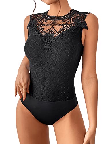 GORGLITTER Damen Spitzen Body Elegant Bodysuit Sommer Bodys Ohne Ärmel...
