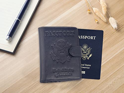 Rfid Blocking Passport And Vaccine Card Holder Combo, Cover Case Faux Leather Travel Documents Organizer Protector For Women And Men Passport Wallet (Dark Blue, Classic) #TOP6