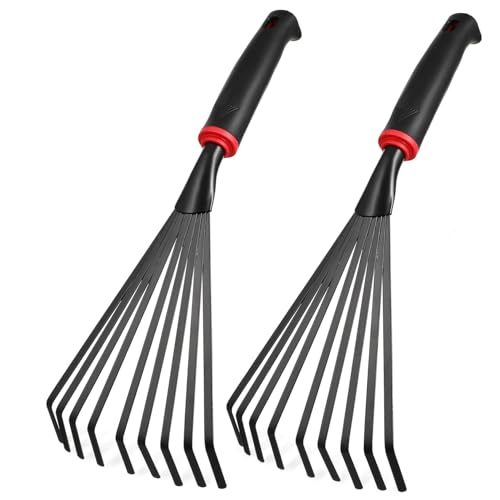 ORFOFE 2 Stück Handrechen mit aus Robustem Eisen Ergonomischer Griff zum Lockern von Boden Sammeln von Laub und Gras Gartengerät für Effiziente Bodenbearbeitung und Pflanzenpflege