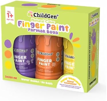 Süper Yıkanabilir 3'lü Parmak Boya Seti (3X350ML) (TURUNCU-SARI-MOR)