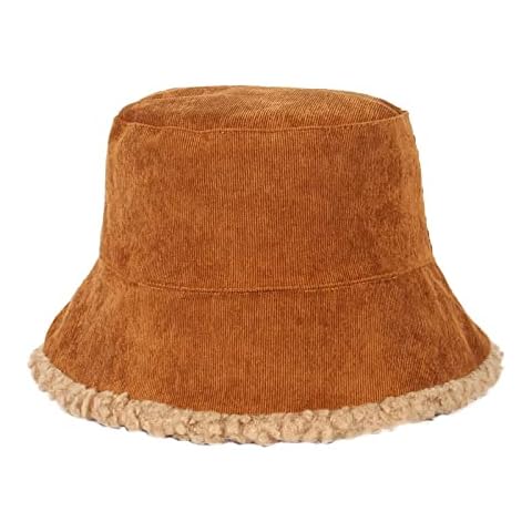 Khakho Women's Corduroy Bucket Hat, Reversible Sherbet Warm Pot Hat (Brown) Cover