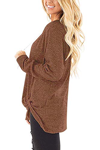 Image of Sieanear Womens Casual Long Sleeve T-Shirts Twist Knot Front Tunic Tops