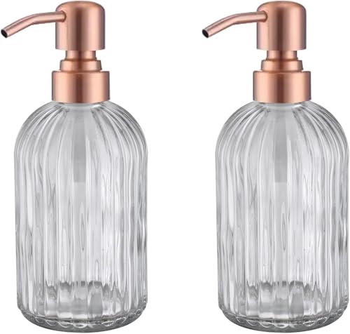 Image of Copper Glass Bathroom Soap Dispenser with Metal Pump,Vintage Dish Soap Dispenser for Kitchen, Used for Lotionor Home,Bathroom,Countertop, Hotel,2 Packs