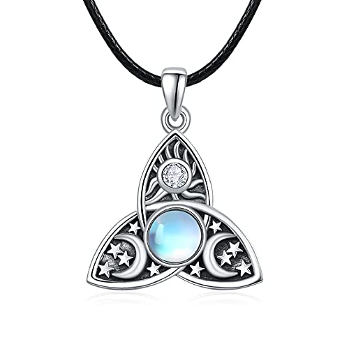 TANGPOET Keltische Halskette 925 Sterling Silber Viking Rune Anhänger Halskette Keltische Dreifaltigkeitsknoten Anhänger Sonne Mond Mondstein Schmuck Amulett Viel Glück Geschenke für Männer Frauen Cover