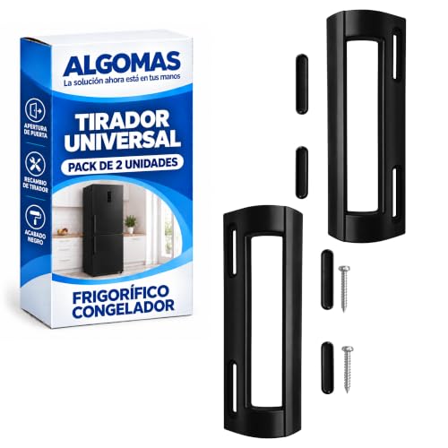 ALGOMAS® Pack 2 Tiradores Negros Universales 19,8 cm para Frigorífico y Congelador | Ajustables 8,3–16,4 cm | Ancho 7,3 cm | Repuesto Compatible con Tornillos Incluidos | Instalación Fácil