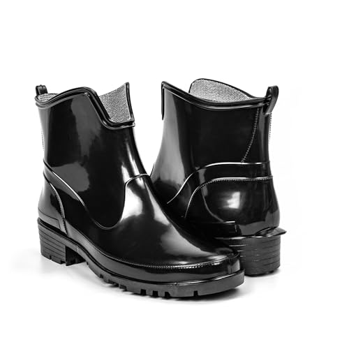 HEYO Damen Gummistiefel Kurz PVC – Wasserdichte Regenstiefel – Bequeme Rutschfeste Outdoor-Schuhe Gummistiefeletten für Herbst & Frühling (Schwarz, EU Schuhgrößensystem, Erwachsene, Numerisch, M, 38)