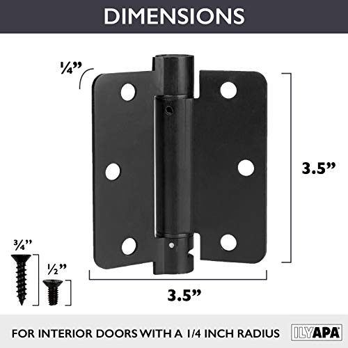 Ilyapa Self Closing Door Hinges, 2 Pack, Black Mortise Spring Hinge - 3.5 X 3.5 Inch Interior Spring Hinges For Doors With 1/4" Radius Corners #TOP1