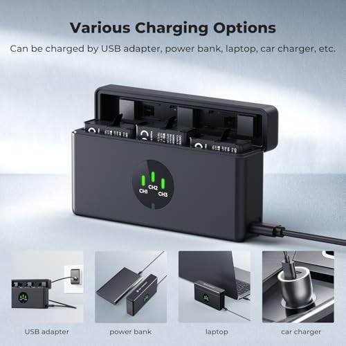 Image of K&F CONCEPT OSMO 360 Battery Charger, 3-Slot Action 5 Pro Battery Charger Case Compatible with DJI OSMO Action 5 Pro, Action 4, Action 3 Camera