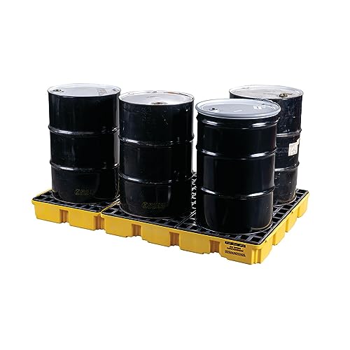 Eagle 6 Drum Spill Platform with Forklift Pockets, 78.25"x51.5"x6.5", 88 Gallon Sump, 10,000 lbs. Load Capacity Containment Tray, Made in USA, Yellow, 1686