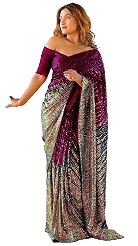 Image of Florely Women's Georgette Sequence Saree For Women sarees for women with Embroidered Border Sarees Bollywood Sari Designer Saree sequins saree Daily Wear saree Summer saree for festival Wedding