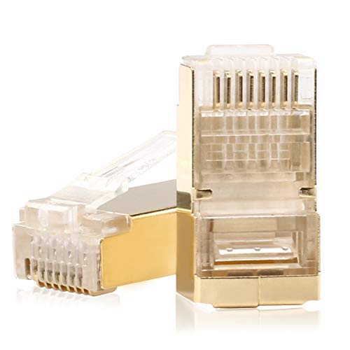 SHD RJ45 Connectors Golden Shielded RJ45 Ends 8P8C FTP STP Network Plug for CAT5E CAT6 Stranded Cable 50PCS