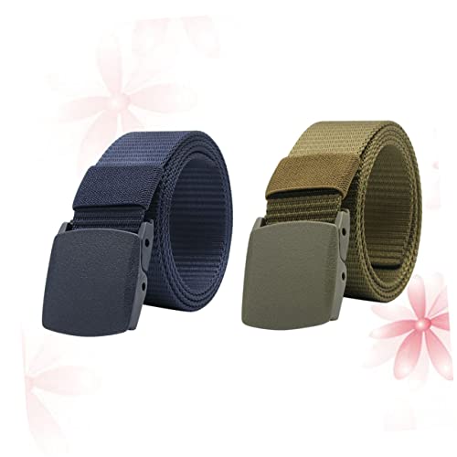2 Pcs Adjustable Canvas Waist Belt for Men Lightweight Outdoor Training Band Plastic Buckle Exploration Webbing (Green Dark Blue)2