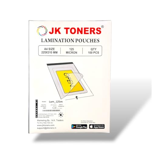 Image of JK Toners A4 Laminating Pouches 100 Sheets, Clear Glossy Finish, Waterproof | Perfect for Document & Certificate Protection