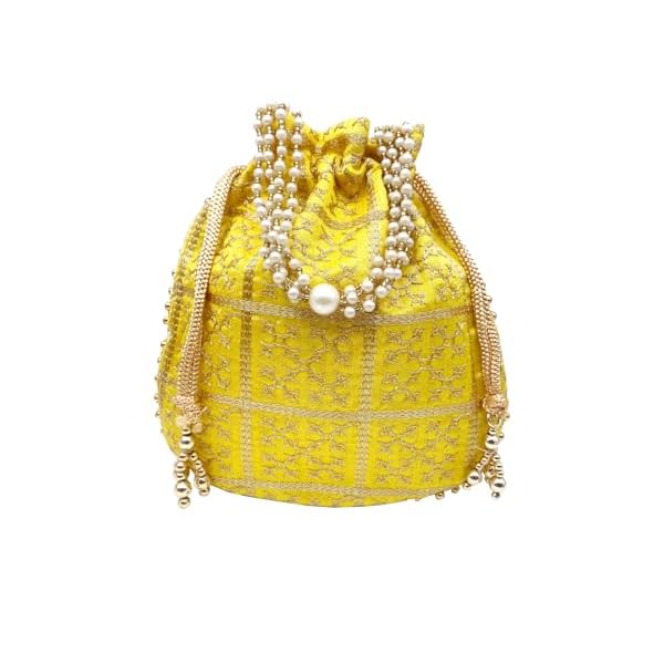 BYRA Women Designer Embroidered Potli Bag with Pearl Handle