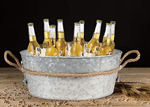Galvanized Tub Beverage Ice Drink Tub - Party Accessory, Rust Trim and Rope
