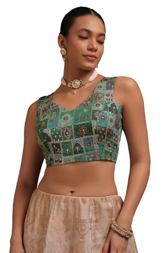 Image of Soch Womens Georgette Floral Print Padded Blouse with Zari