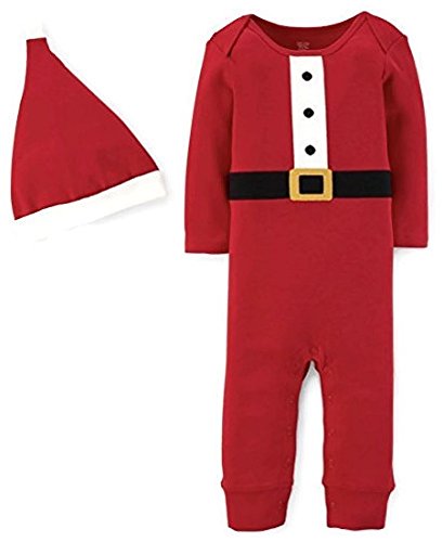 Pyjama de Noël bébé combinaison rouge avec bonnet de naissance Santa Claus
