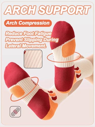 Women's Cushioned Athletic Ankle Socks Moisture Wicking, Arch Support Mid Calf Running Hiking Compression Breathable Sports Socks 3 Pairs2