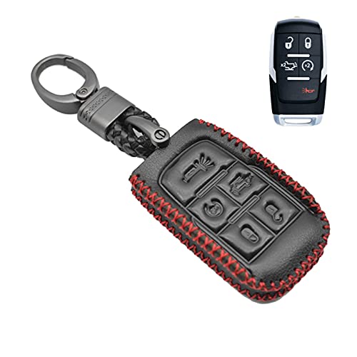 MECHCOS Compatible with 2019 2020 Ram 2500 3500 5500 Truck Pickup 5 Buttons Only for Push Button Start Leather Case Key Fob Cover Keyless Remote Holder Protecter, Bonus: Key Ring