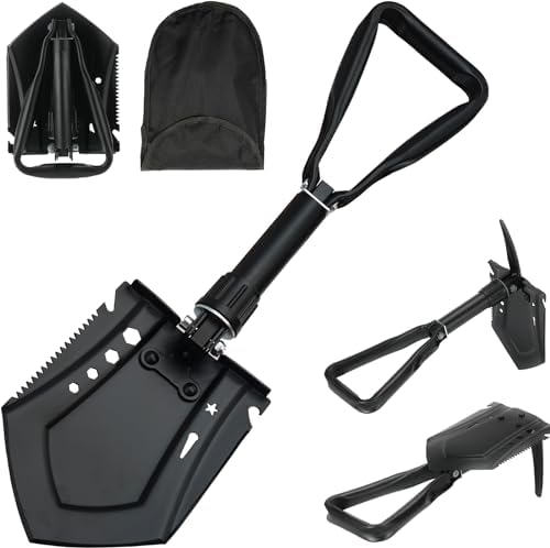Portable Folding Shovel 23 in, Folding Snow Shovel,50# High-Carbon Steel Entrenching Tool for Garden Camping Hunting Hiking,Snowmobiles Fishing Off-Road,Car Emergency, Gifts for Men