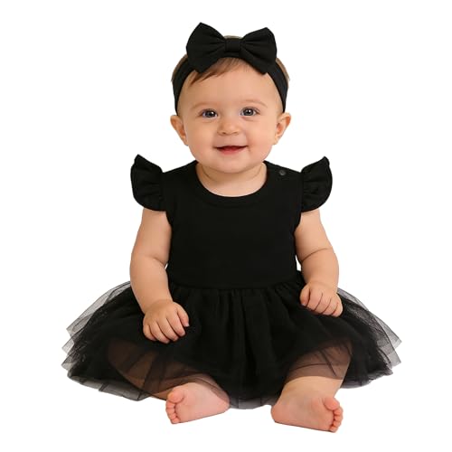 Image of Magic Park 0-18M Infant Bodysuit Tutu Dress Baby Girl Romper Dress Toddler Solid Color Tulle Skirt Baptism Holidays Outfits