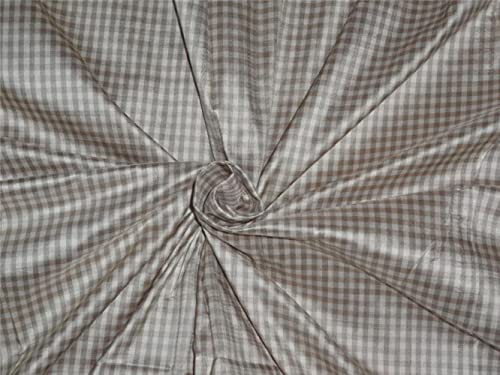 Silk Dupioni à carreaux crème et gris, soie haut de gamme en 137 cm de large