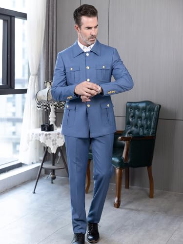 Men's Suit 2 Pice Stand Collar Formal Solid Traditional Chinese Wedding Suit for Men Set3