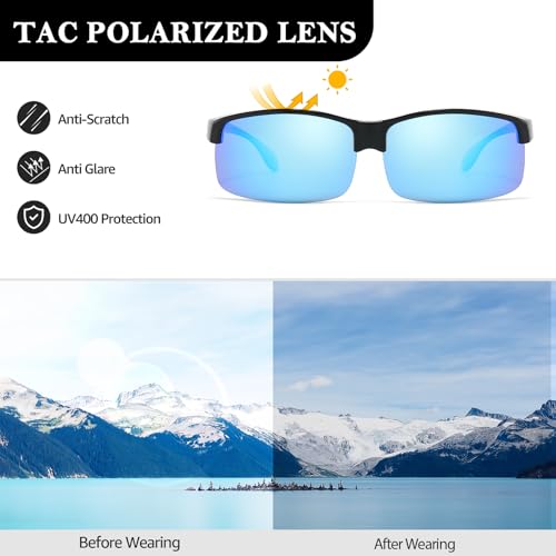 Image of Trysee Polarized Fit Over Glasses Sunglasses for Men Women with Semi Rimless Frame & UV Protection Lenses TS1218M