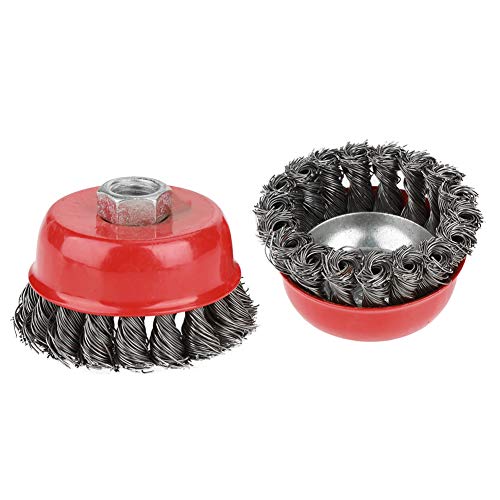 Image of TOPINCN Wire Cup Brush Knot, 4Pcs Steel Wire Wheel Brush Wire Wheel and Cup Brush Set 75mm Wire Cup Brush 105mm Wire Flat Brush for Thread Angle Grinder Red