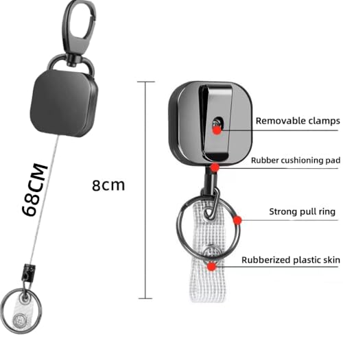 Image of ID Badge Reel Holder with Clip & Keyring, Heavy Duty Retractable Keychain | With Belt Clip & Key Ring, Fits ID Name Card Holder; Lightweight Portable, Great for Daily Commute & Outdoor Carry