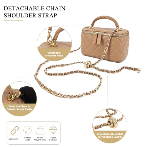 Image of M-ioi-M Small Genuine Leather Purse Quilted Crossbody Bag for Women, Mini Top-Handle Shoulder Handbag w /Gold Chain Strap